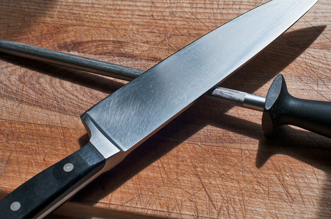 Manual knife sharpener on kitchen counter