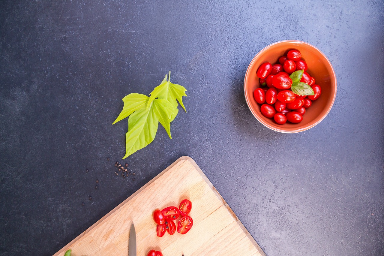 Fresh vegetables on cutting board ready for meal prep
