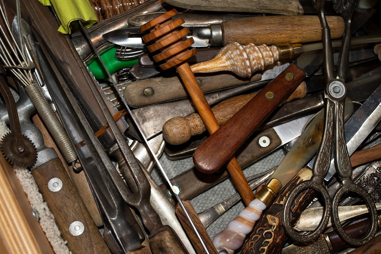 Organized kitchen drawer with bamboo dividers and utensils
