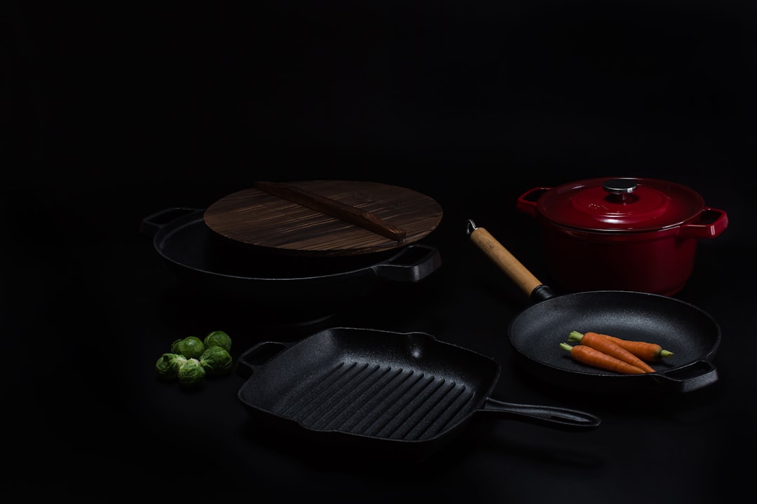 Seasoned cast iron pan with black patina