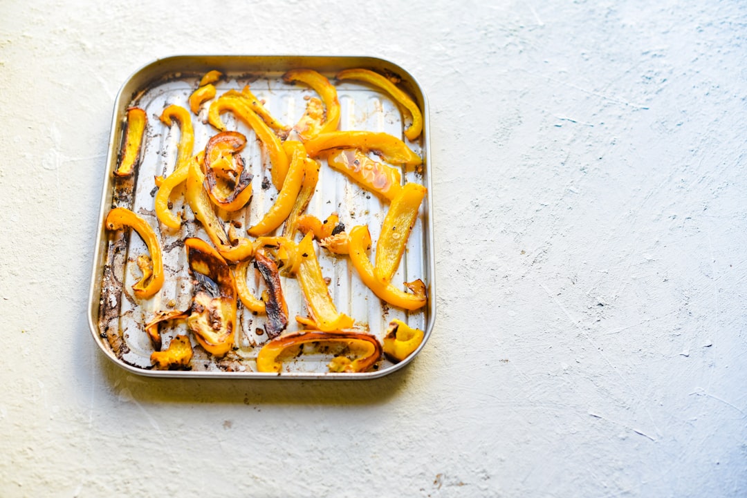 Roasted vegetables on baking tray