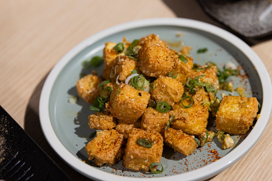 Crispy tofu cubes with sesame seeds