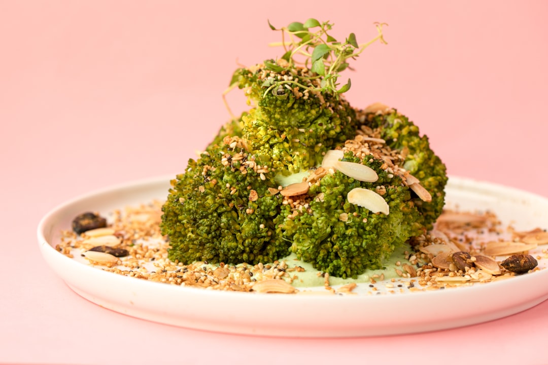 Roasted broccoli florets crispy golden brown