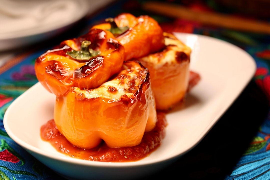 Stuffed bell peppers with melted cheese
