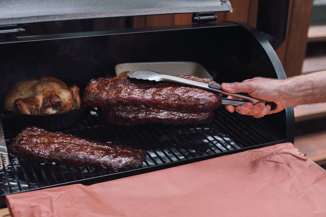 Electric smoker with brisket inside