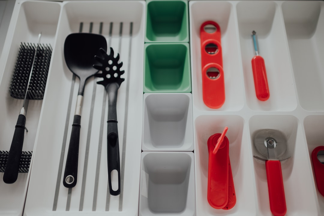 Kitchen utensils and tools organized on counter