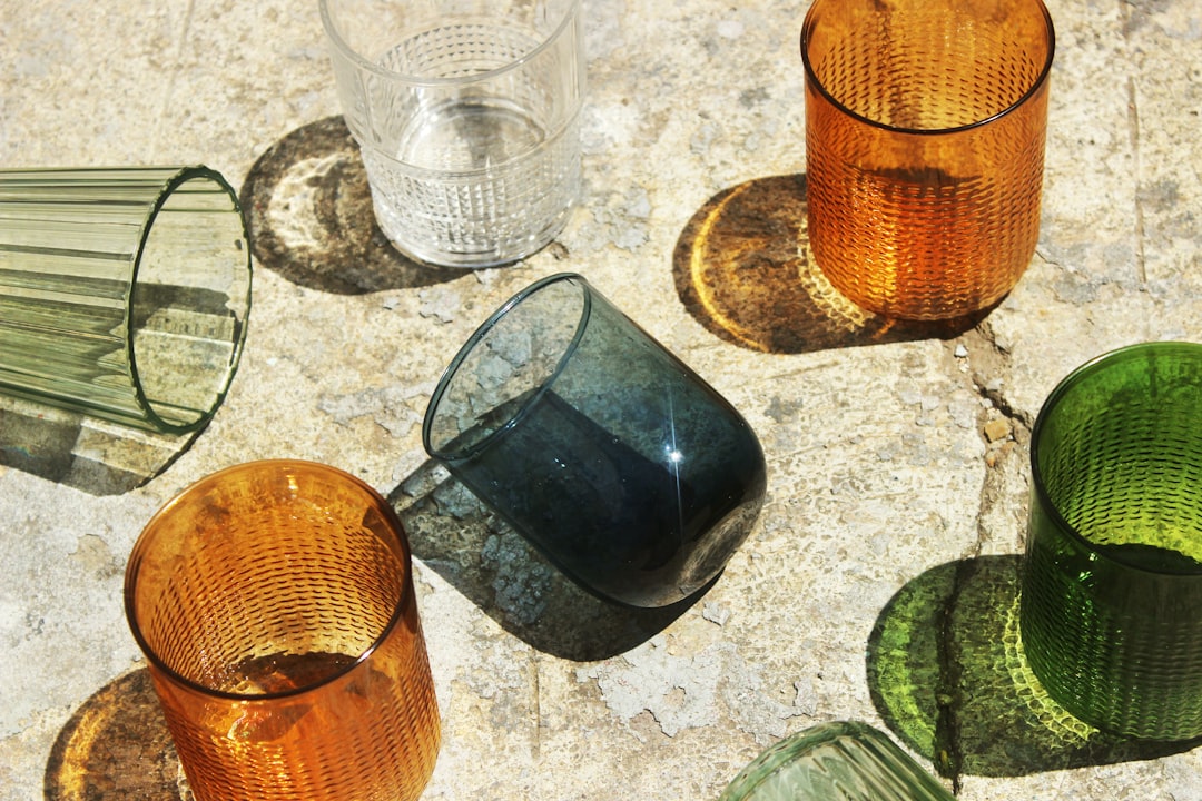 Acrylic outdoor drinkware set on a patio table