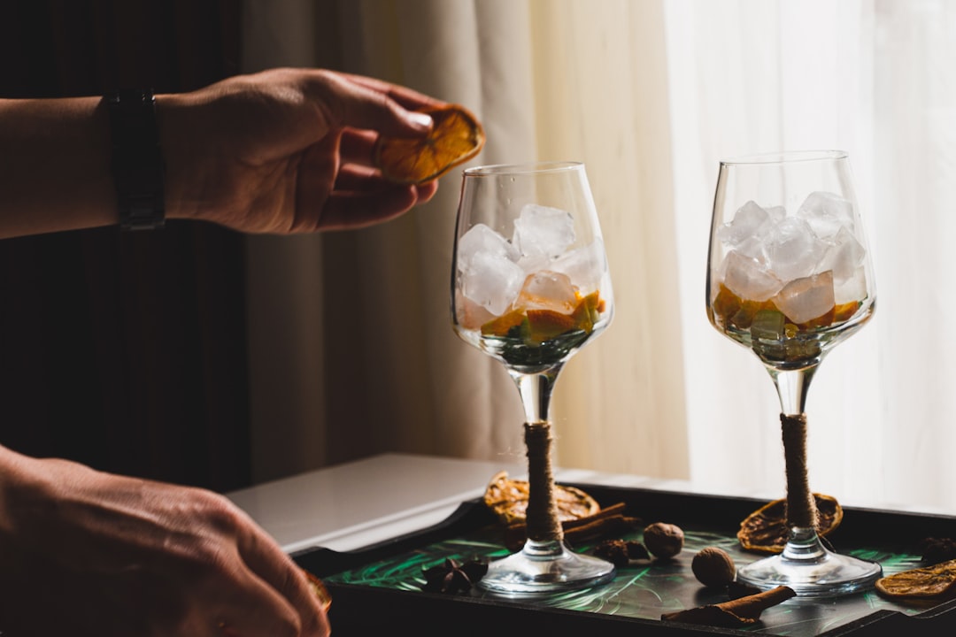 ice cubes in cocktail glass