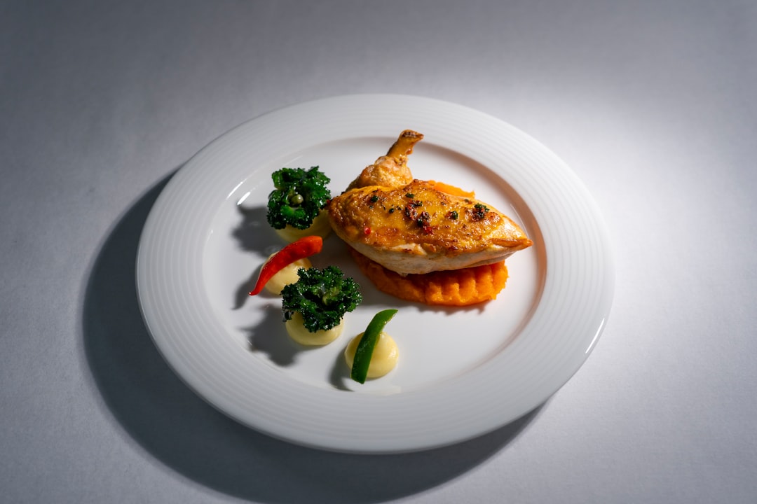 Perfectly cooked chicken breast plated