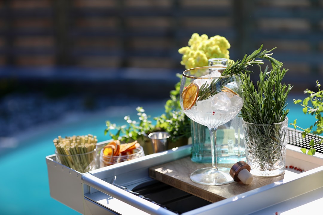 Outdoor bar cart setup with summer drinks