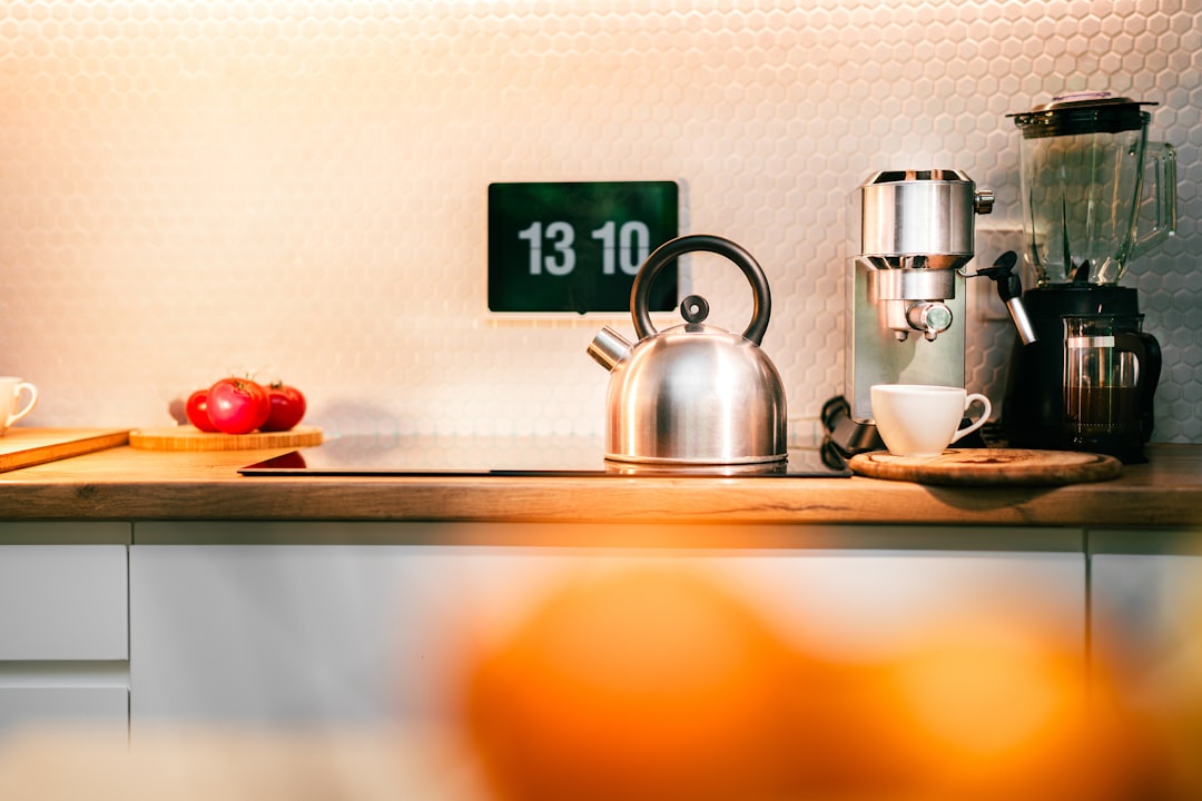 Kitchen scale with stainless steel platform on countertop