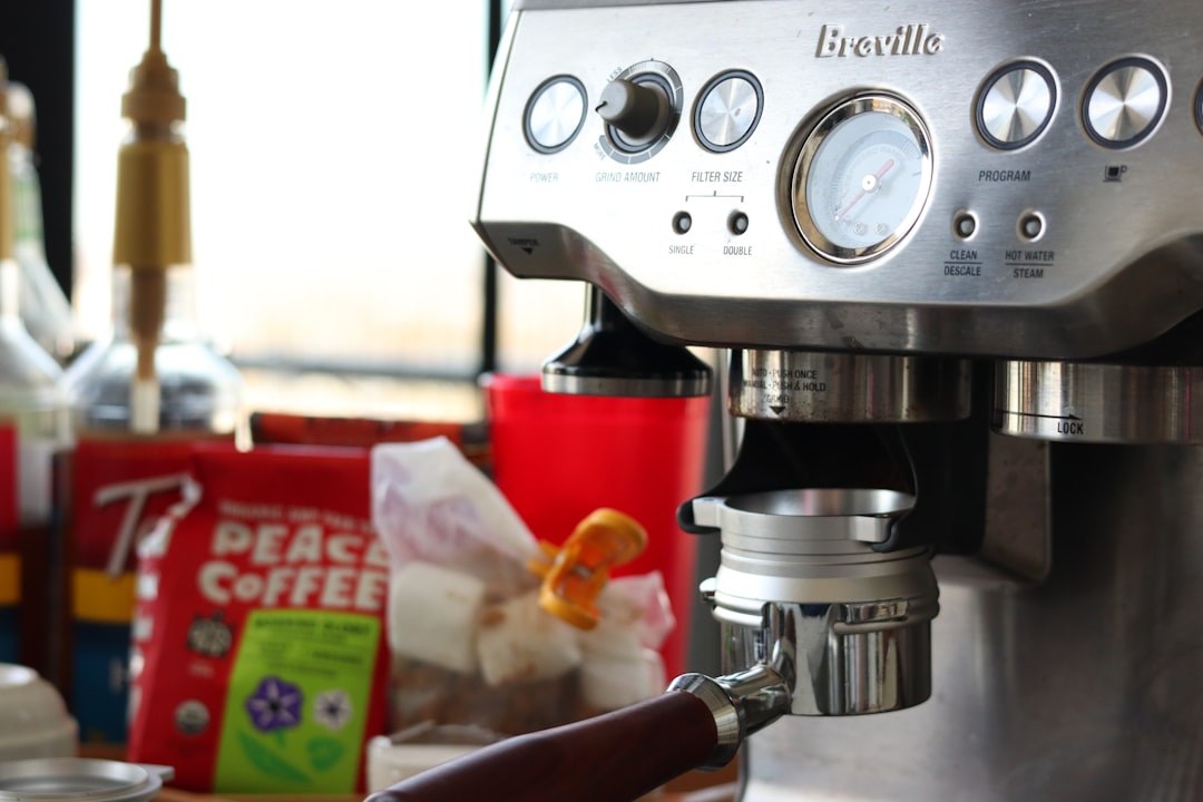 Stainless steel food processor on kitchen counter