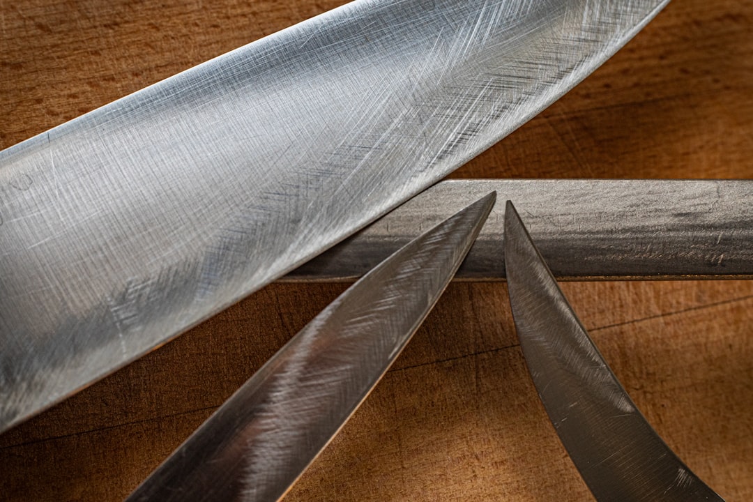 Sharpening steel and whetstone on kitchen counter