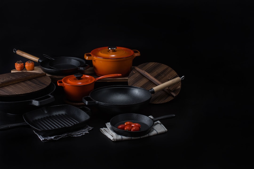 Cast iron cookware collection displayed