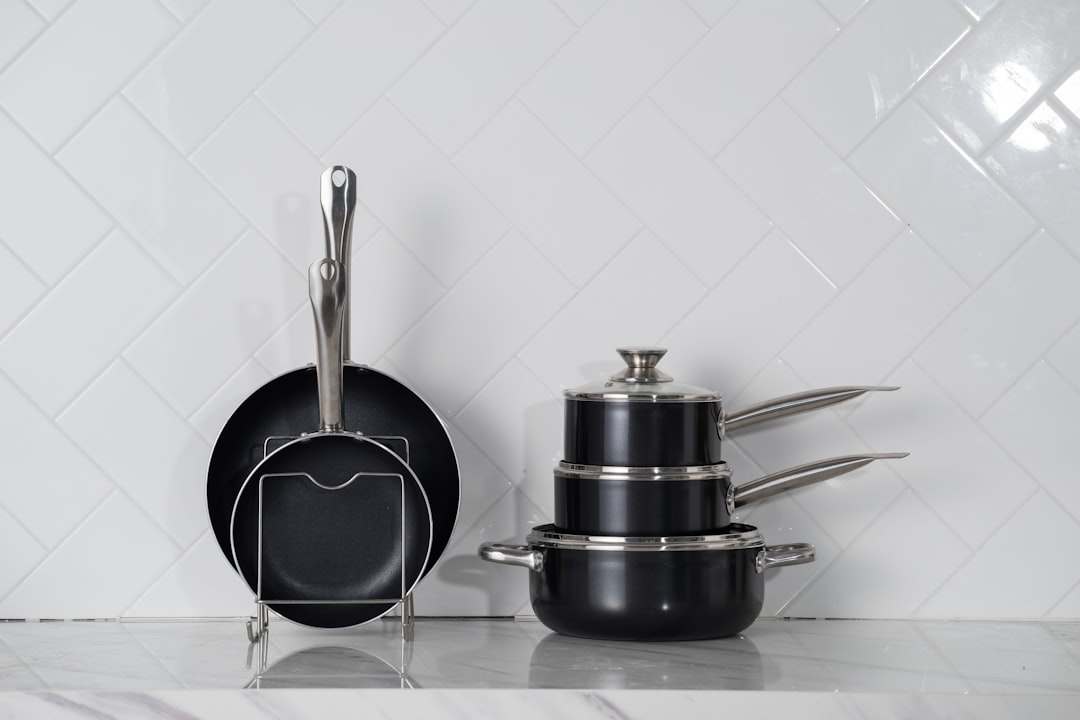 Organized cookware on a rack