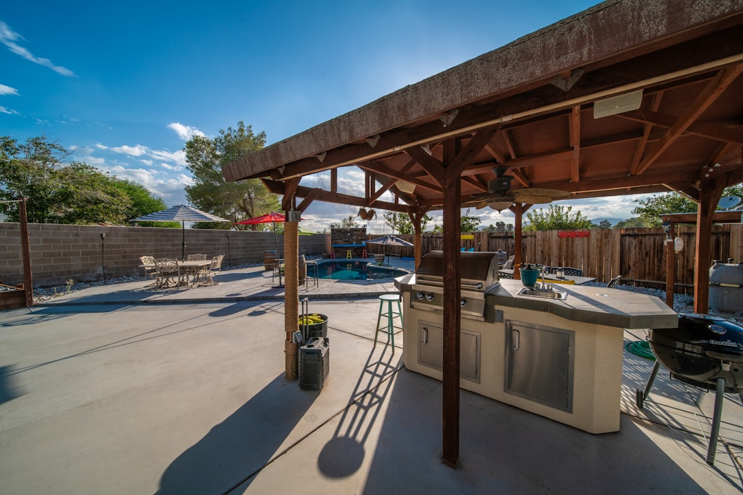 Summer patio barbecue setup with outdoor cooking