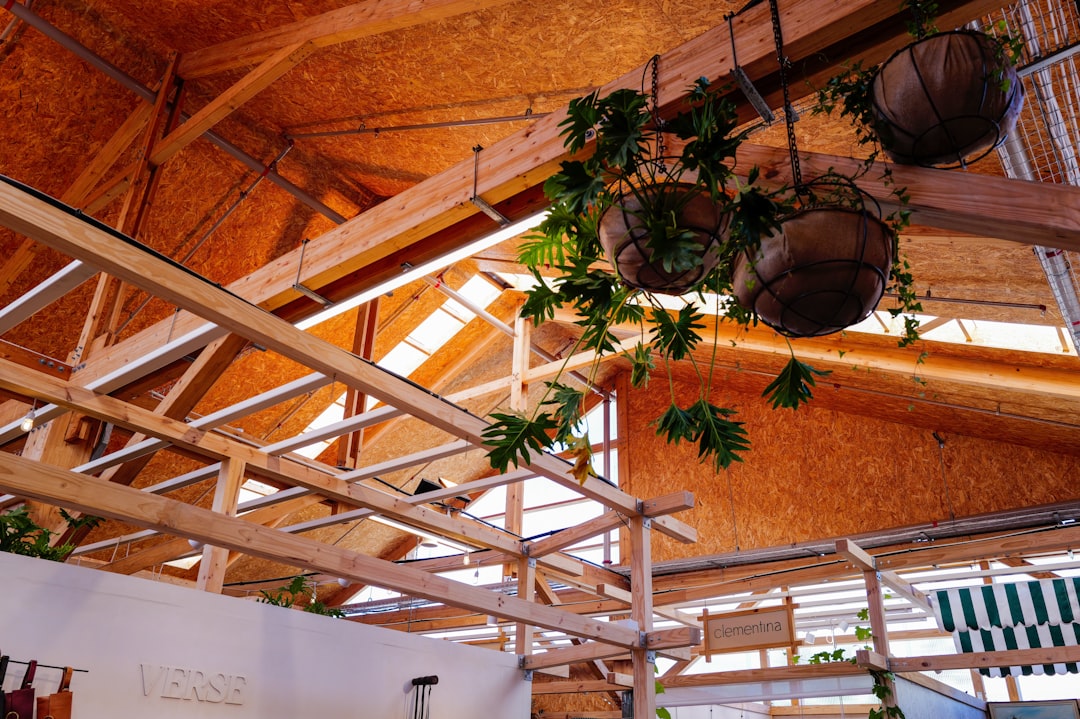 Pots hanging from a ceiling rack