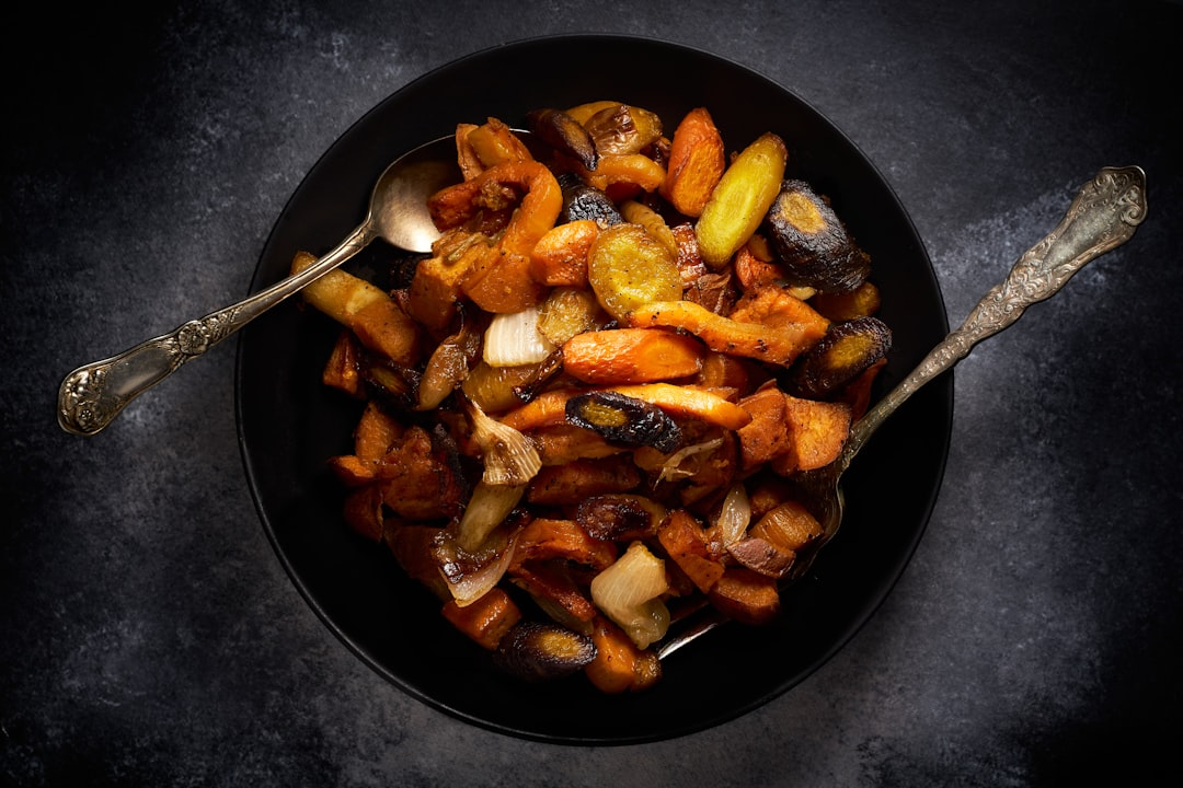 Colorful roasted vegetables on a platter