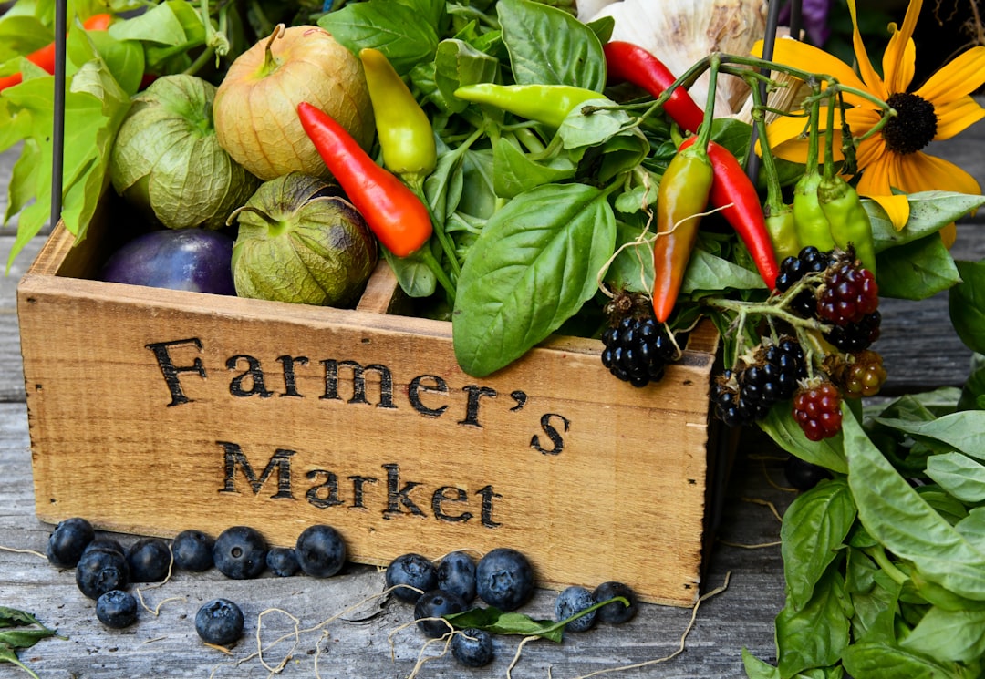 Fresh summer fruits at a farmers market stand