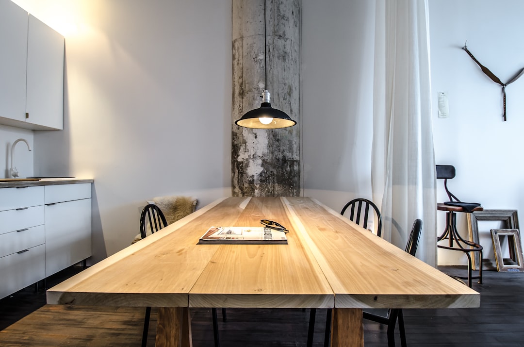 Rustic kitchen with wooden table and baking supplies