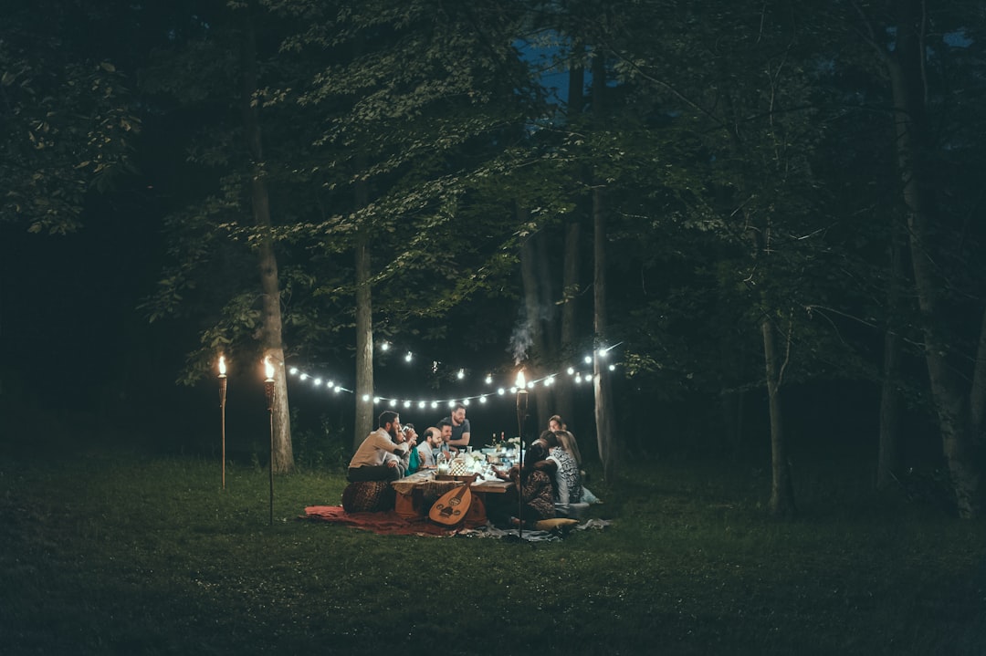 Summer backyard party with food spread on table