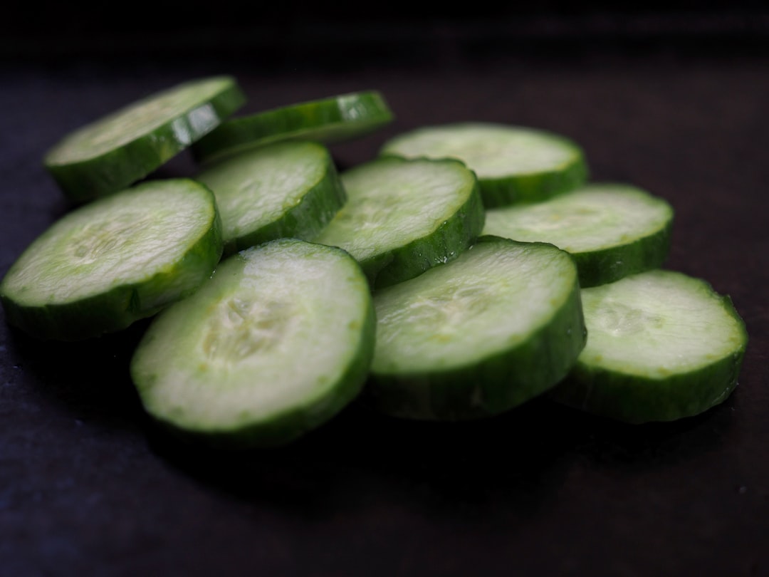 Thin sliced cucumber salad with dressing