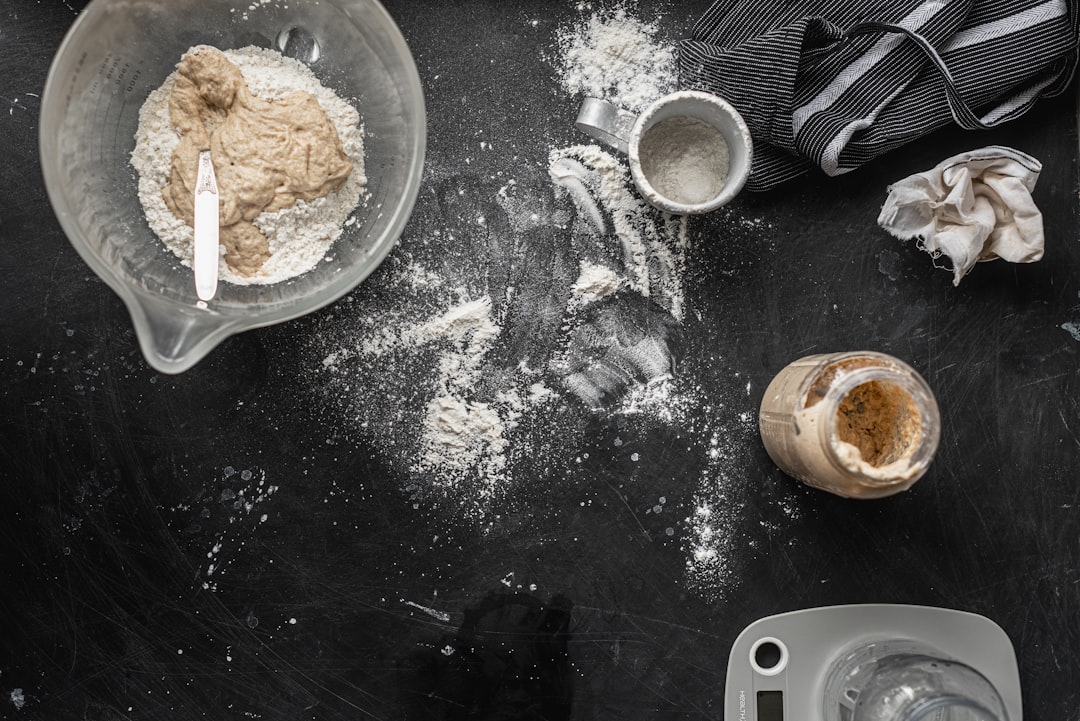 Digital kitchen scale with baking ingredients