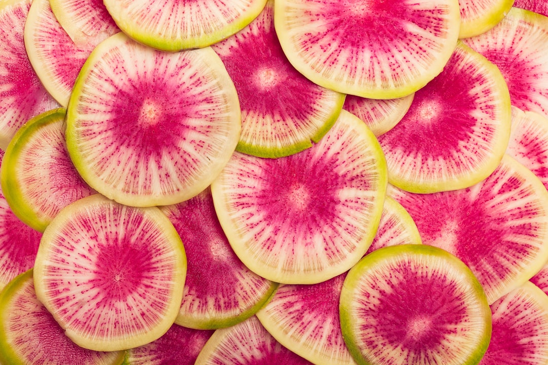 Paper thin radish slices on a plate