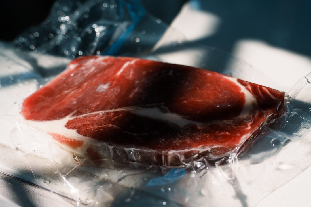Steak in a vacuum-sealed bag, ready for sous vide cooking