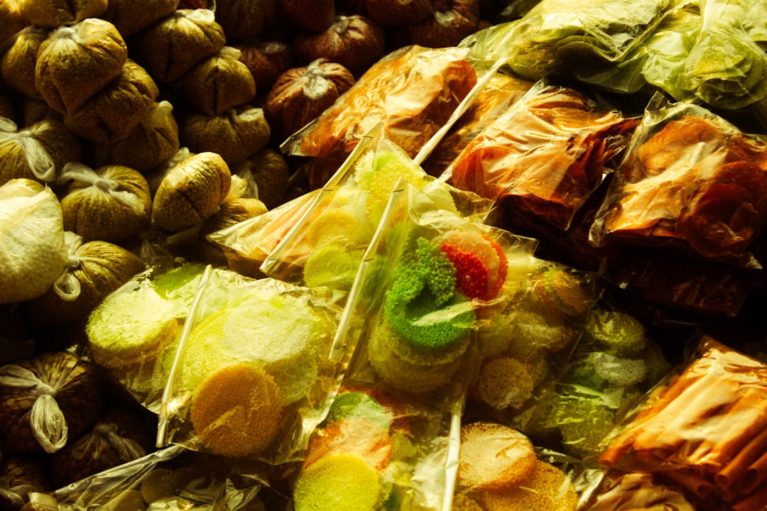Vacuum-sealed food bags arranged for freezer storage