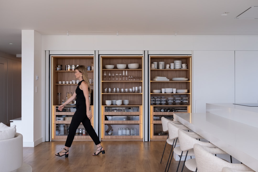 Pull out sliding cabinet shelves in kitchen