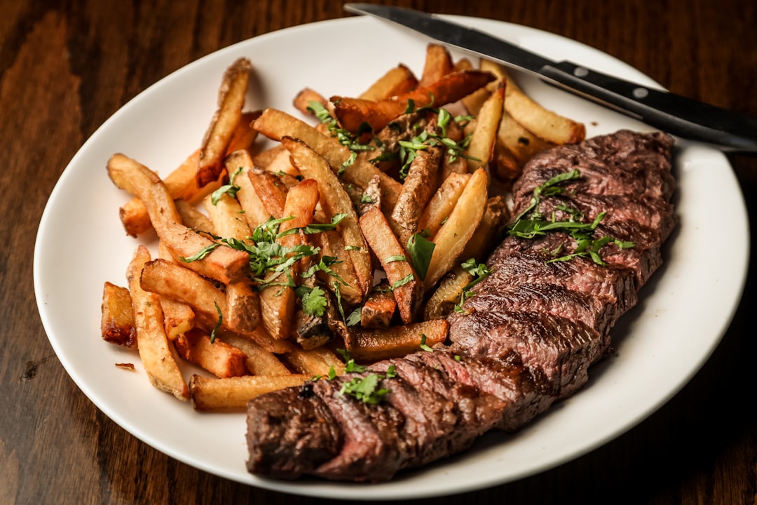 Perfectly grilled steak on a dinner plate