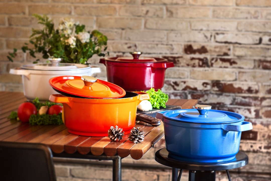 Enameled cast iron Dutch oven on a counter