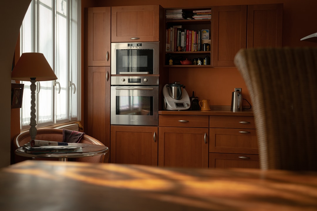 Sunlit kitchen corner with appliances
