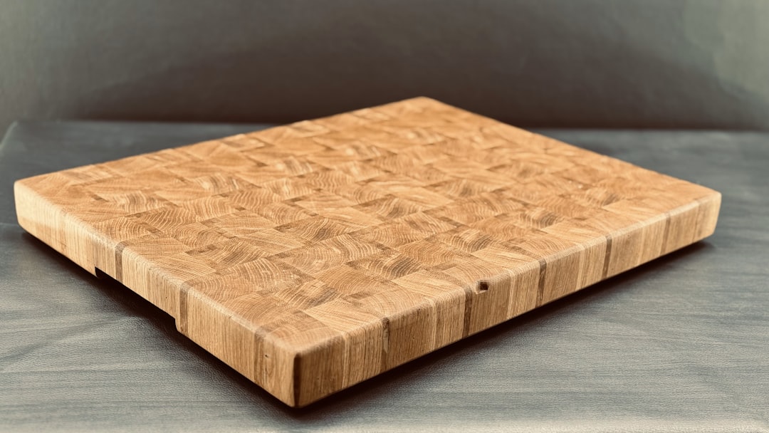 End-grain butcher block cutting board showing checkerboard wood pattern