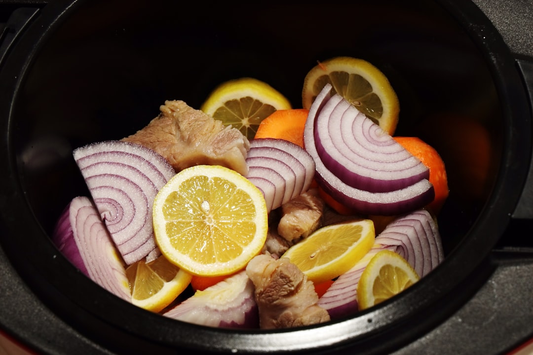 Programmable slow cooker on a kitchen counter