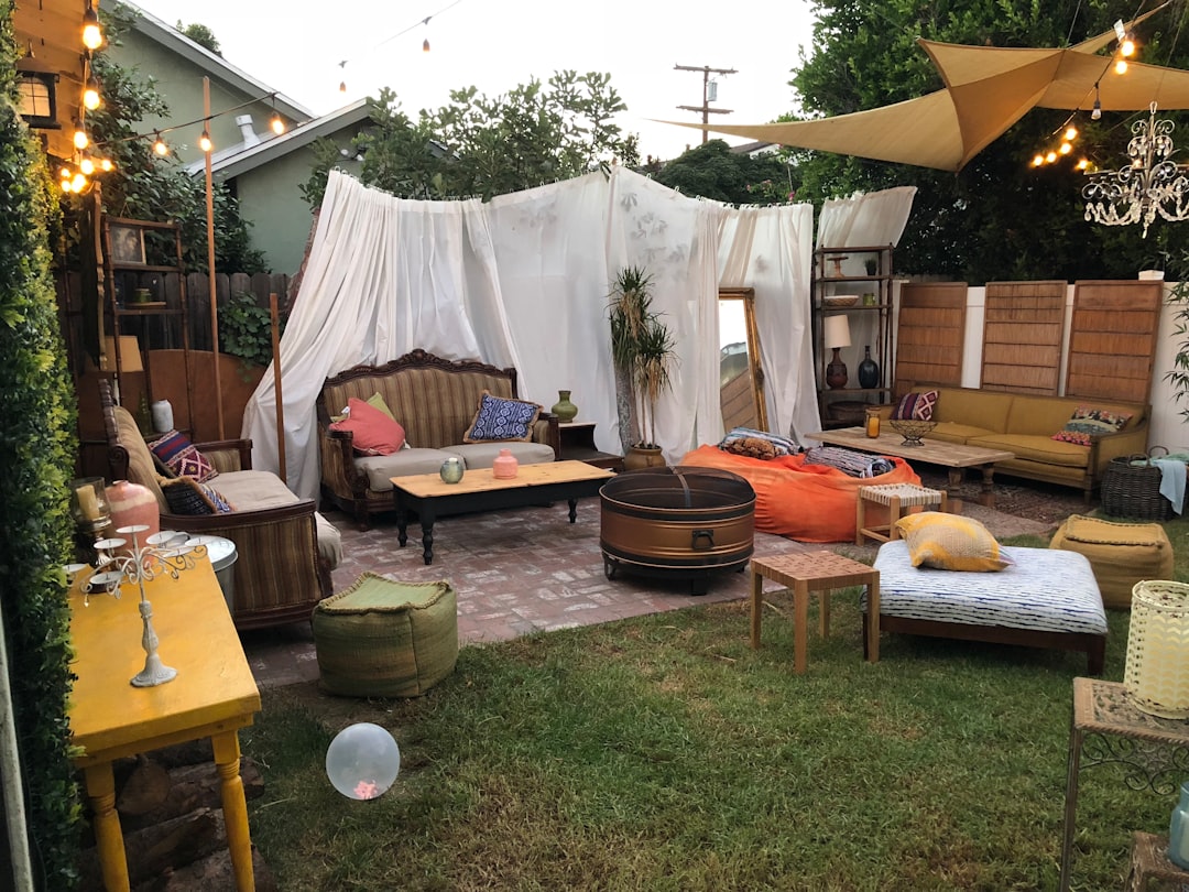 Backyard summer party with drinks table