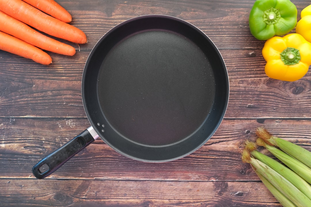 Close-up of a nonstick cooking surface on a skillet