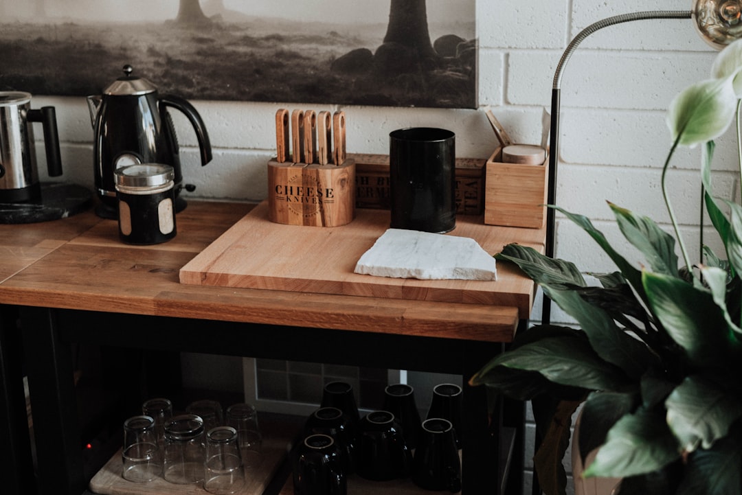 Coffee bar station on a rolling kitchen cart