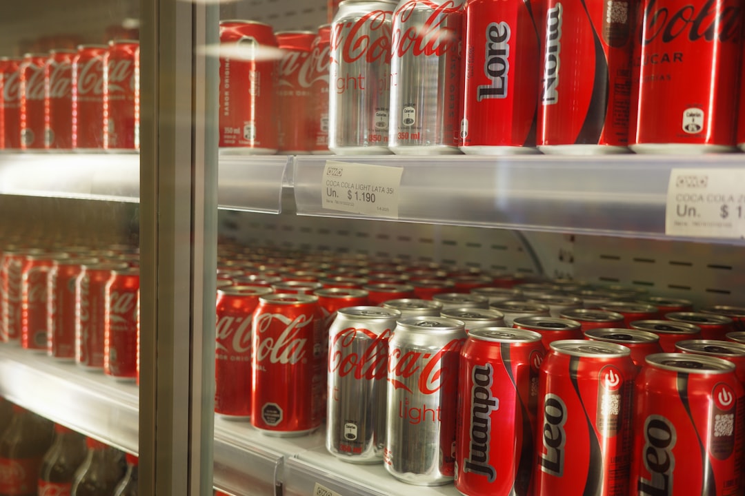 Beverages and chilled drinks lined up neatly on a refrigerator shelf
