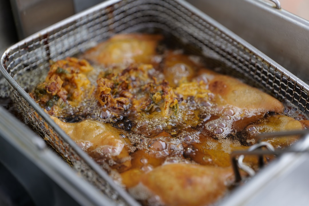 Crispy air-fried food fresh out of the cooker