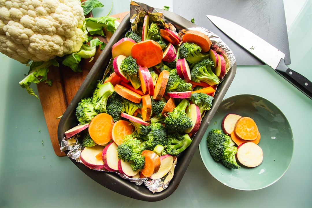 Colorful roasted vegetables on a sheet pan