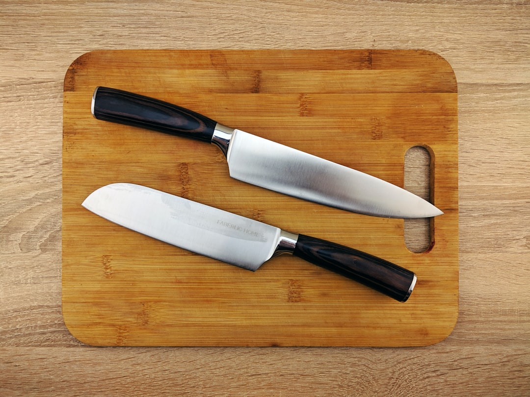 Kitchen knives arranged on a cutting board