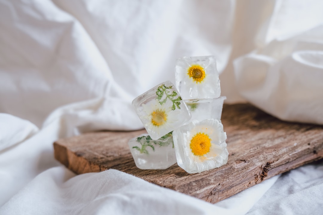 Herb cubes frozen in an ice cube tray