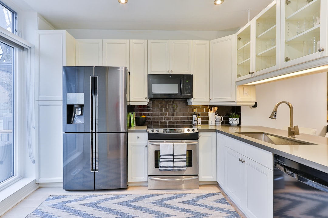 Stainless steel appliances on a kitchen counter