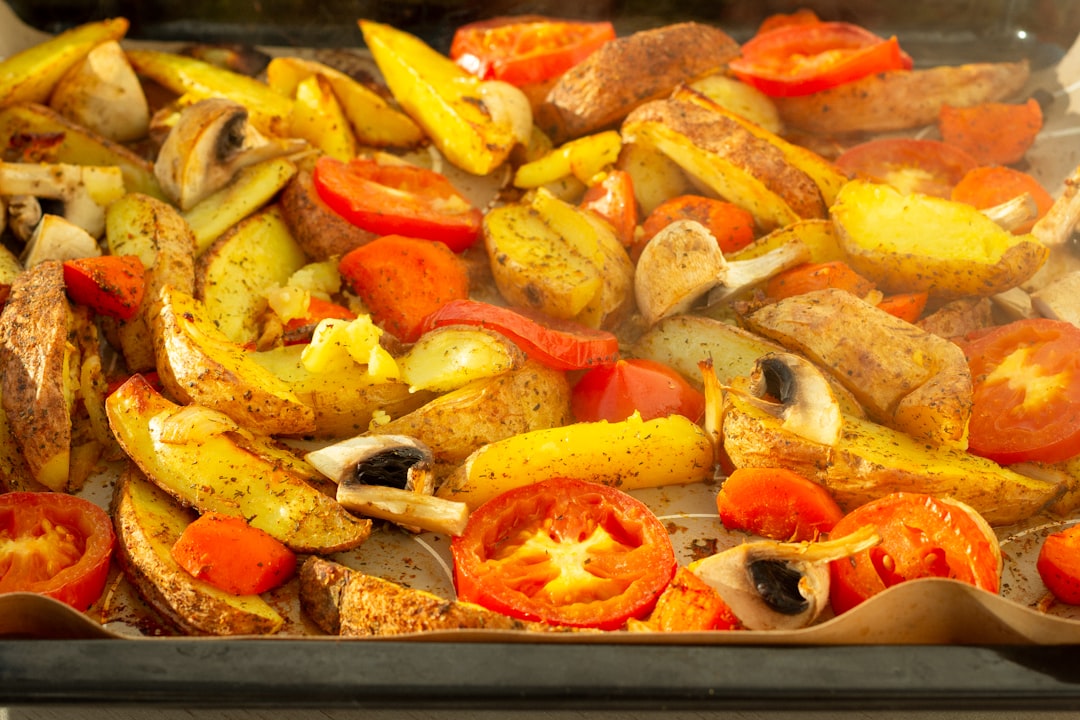 Roasted vegetables browning in the oven