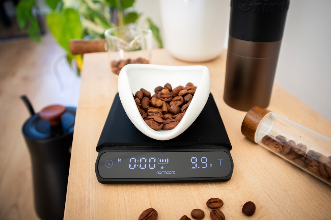 Digital kitchen scale measuring ingredients on a counter