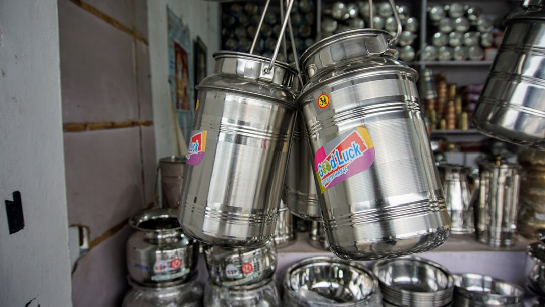 Stainless steel pressure cooker on a kitchen counter