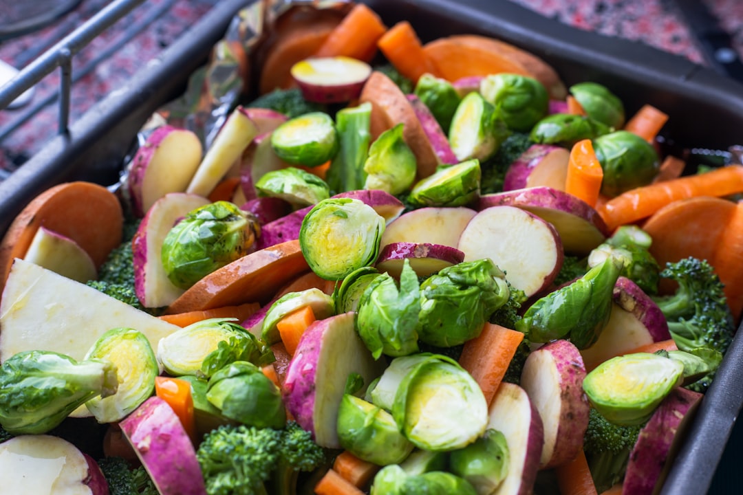 Roasted vegetables on a sheet pan for dinner