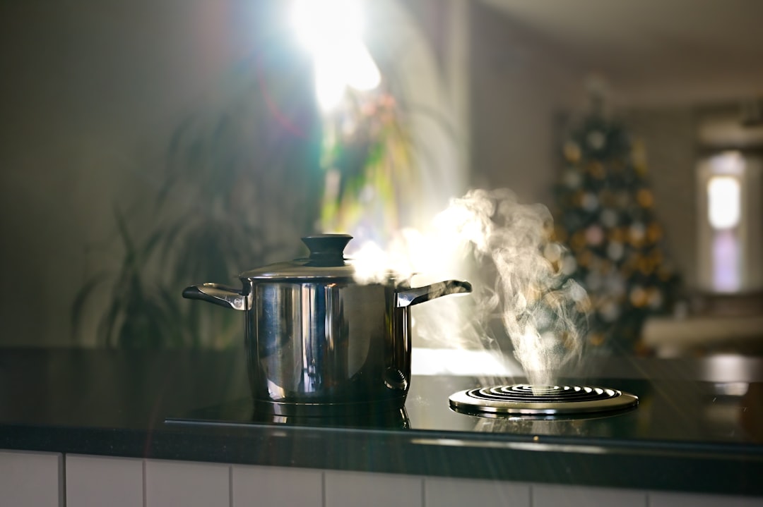 Pot of soup simmering on the stove